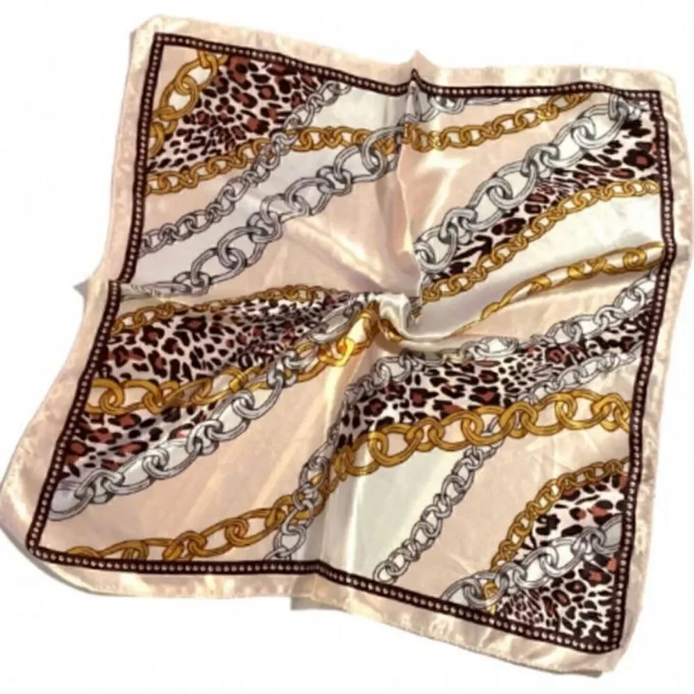 Square Satin Scarf Leopard Chain Print Vintage Neckerchief Elegant Scarf